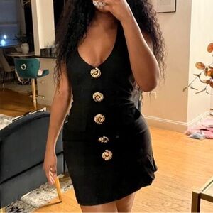 Black and Gold Buttoned Halter Mini Dress